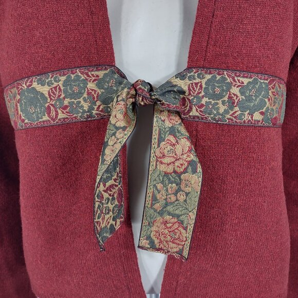 Sleeping on Snow burgundy dark red Lambswool blend belted cardigan ladies XL - Picture 3 of 7